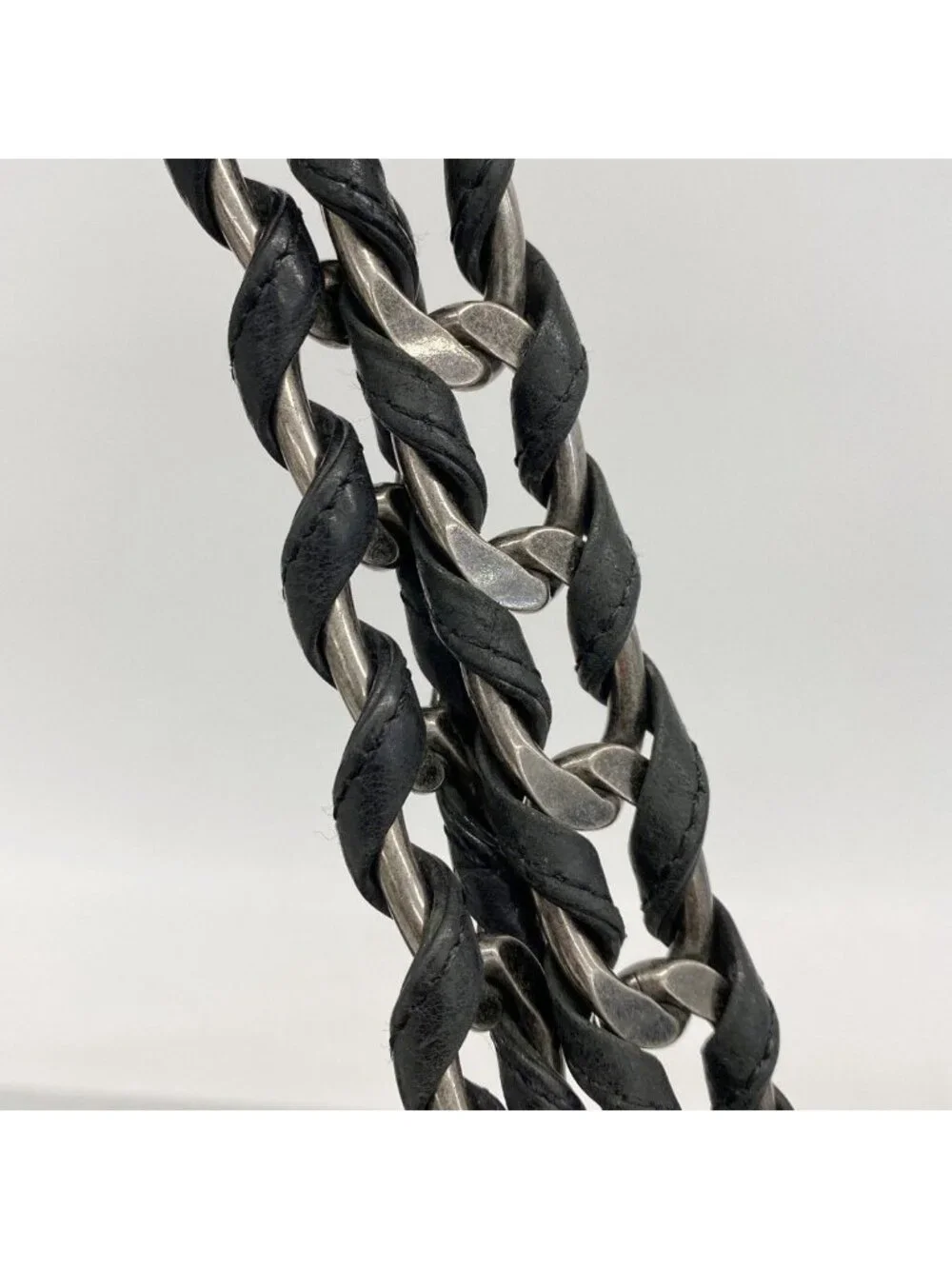 Chanel Chain Tote Leather Black Silver